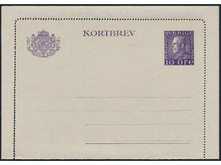 Sweden. Postal stationery, Letter card, Facit kB31 v.I, 10 öre with double perforation, …