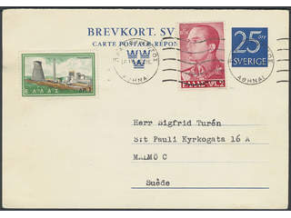 Sweden. Postal stationery, double postcard Facit bKd34 , Reply part 25 öre additionally …