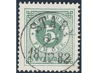 Sweden. Facit 30b used, 5 öre dull bluish green. EXCELLENT cancellation STABY 27.12.1882.