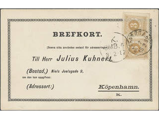 Sweden. Facit 28 on cover, 2×3 öre on early postcard dated 'Wexiö 1 Febr 1882' sent to …