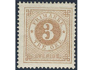 Sweden. Facit 17f ★ , 3 öre yellowish orange-brown. Very fine and fresh copy.