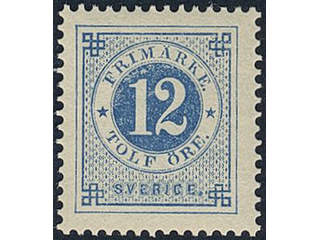 Sweden, Sverige, Sverige, Sverige. Facit 32 ★★, 12 öre blue. Very fine–superb. SEK 900+