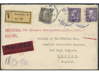 Sweden. Facit 175C, 192 cover , 2x15+50 öre insured cover with content sent from …