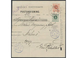 Sweden. Facit 43, 46 cover , 5+20 öre on very beautiful money order sent from BJÖRNLUNDA …