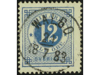 Sweden. Facit 32g-h used , 12 öre dark blue - light blue. EXCELLENT cancellation WALBO …