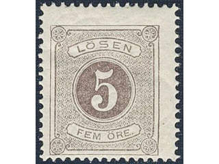 Sweden. Postage due Facit L3 ★★ , 5 öre brown, perf 14. Fresh copy. SEK 1700