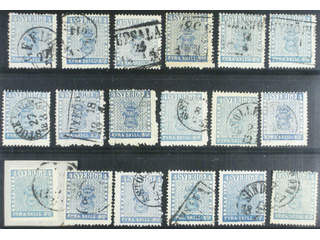 Sweden. Facit 2 used , 4 skill blue, 18 used copies. Shades, varieties, cancellations? …