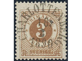 Sweden, Sverige, Sverige, Sverige. Facit 28g used, 3 öre deep orange-brown, calendered …