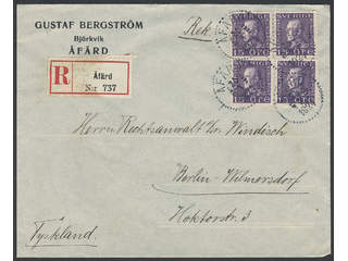 Sweden. Facit 175C cover , 4x15 öre on registered cover sent from ÅFÄRD 25.3.24. Arrival …
