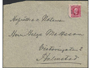 Sweden. Facit 54v7 on cover, Oscar II 10 öre red, extremely displaced perf variety on …