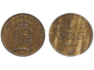 Coins, Sweden. Oskar II, MIS III.14, 1 öre 1889. 1 displaced to the right above R. 01.