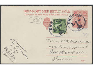 Sweden. Postal stationery, double postcard Facit bKd19 , Reply card 10 öre additionally …