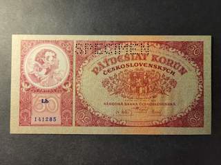 Czechoslovakia 50 korún 1929, SPECIMEN, UNC