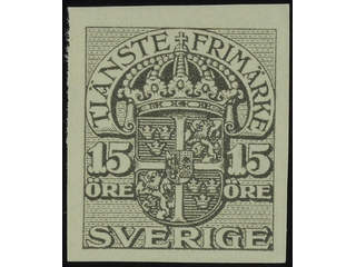 Sweden. Official Facit Tj33P (★), 15 öre with vm crown, colour proof in grey.