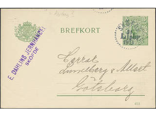 Sweden. Postal stationery, Single postcard, Facit bKe15, Postcard 5 öre on carton with …