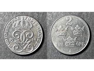 Sverige Gustav V (1907-1950) 2 öre 1918, 01