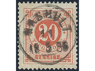 Sweden, Sverige, Sverige, Sverige. Facit 33f used, 20 öre orange-red on calendered …