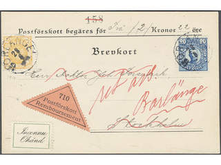 Sweden. Facit 72, 85 cover , 2+20 öre on beautiful cash on delivery postcard sent from …