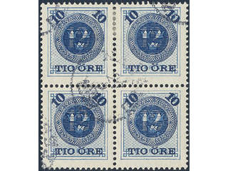 Sweden. Facit 50 used, 1889 Provisionals, new value overprint 10 / 12 öre blue in block …