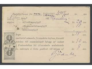 Sweden. Facit 29 on cover, 2×4 öre on PS-card used for an insufficently prepaid …
