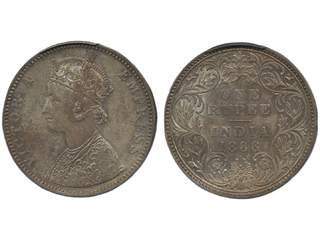 Coins, India. Queen Victoria (1837-1901), KM 492, 1 rupee 1886. Bombay mint. Graded by …