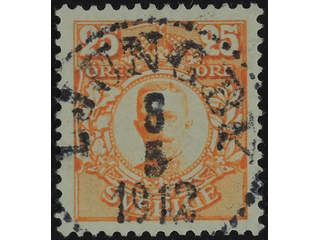 Sweden. Facit 86 used , 25 öre orange. EXCELLENT cancellation LJUNGBY 8.5.1912.