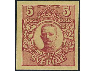 Sweden. Facit 75P (★), Proof, 5 öre carmine on yellow paper with parts of two wm crowns …