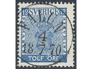 Sweden. Facit 9c3 used , 12 öre blue, perforation of 1865. EXCELLENT cancellation FALUN …