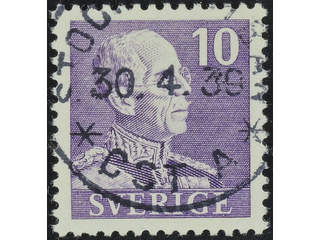 Sweden. Facit 269C used , 1939 Gustaf V small numerals 10 öre violet perf at four sides. …