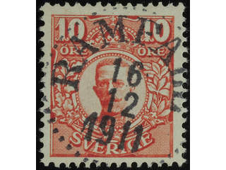 Sweden. Facit 82 used , 10 öre red. EXCELLENT cancellation RAMFALL 16.12.1911.