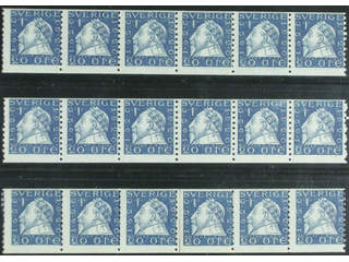 Sweden. Facit 152A ★★ , 1920 Gustav II Adolf 20 öre blue, perf on two sides in three …