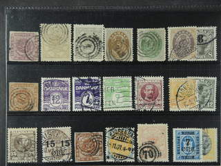Denmark. Used 1854–1928. All different, e.g. F 10 (defect), 14-15 (short perf), 23 …