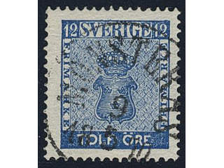 Sweden. Facit 9b3 used , 12 öre dark blue, perforation of 1865. EXCELLENT cancellation …