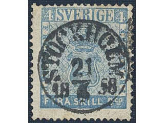 Sweden. Facit 2m used , 4 skill blue, clear print, medium-thick paper. Superbly placed …