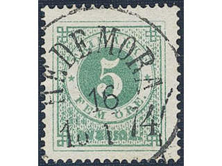 Sweden. Facit 19d used , 5 öre blue-green. Beautiful example cancelled HEDEMORA 16.1.1874.