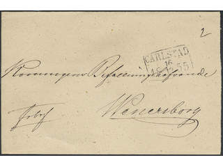 Sweden. S county. CARLSTAD 16.12.1855, rectangular postmark. Type 7 on cover sent during …