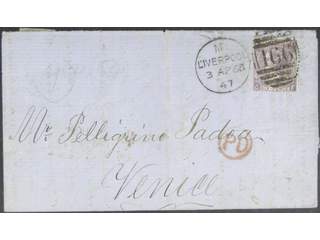 Britain. Michel 29 cover , 1867 Queen Victoria wmk Spray of Rose 6 d lilac, with hyphen, …