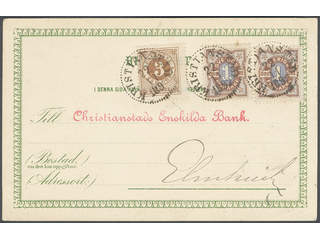 Sweden. Facit 41, 61 cover , 2x1+3 öre on beautiful postcard sent from KRISTIANSTAD …