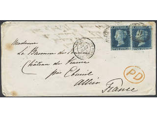 Britain. Michel 11B I cover , 1855 Queen Victoria 2 d blue on blue, watermark large …