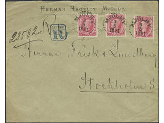 Sweden. Facit 45 cover , 3x10 öre on very beautiful registered cover sent from MJÖLBY …