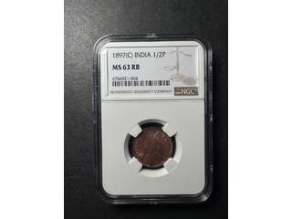 Indien Queen Victoria (1837-1901) 1/2 pice 1897 Calcutta, AU/UNC, NGC MS63RB