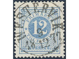Sweden. Facit 32b used , 12 öre deep blue. Superb cancellation WESTERVIK 9.12.1877.