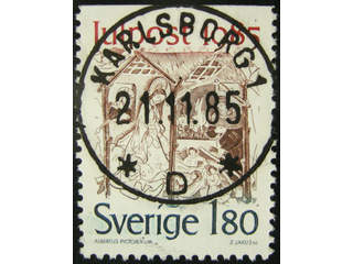 Sweden. Facit 1378 used , 1985 Christmas 1.80 kr imperf at top. EXCELLENT cancellation …