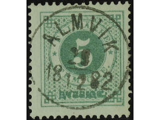 Sweden. Facit 30e used , 5 öre pale bluish green. EXCELLENT cancellation ALMVIK …