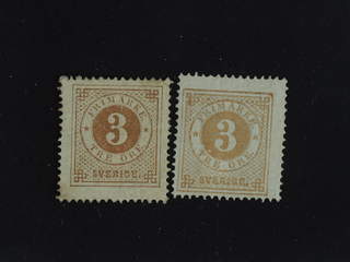 Sweden. Facit 17 ★ , 3 öre brown. Two copies of which one with folded corner perf. (2). …