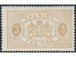 Sweden. Official Facit Tj1b ★ , 3 öre yellowish orange-brown, perf 14. Very fine and …
