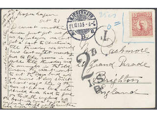 Sweden. Facit 82 cover, 10 öre as unvalid franking on postcard sent from KJØBENHAVN …