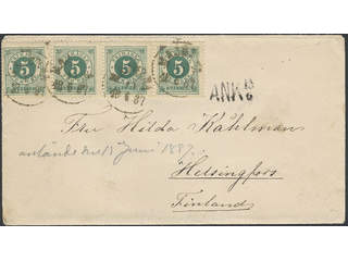Sweden. Facit 43 on cover, 4×4 öre in strip of four on cover sent from MAJORNA 11.6.1887 …