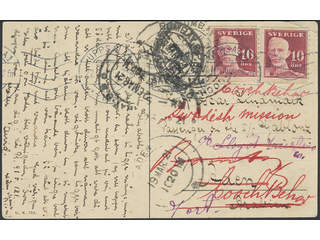 Sweden. Facit 149A on cover, 2x10 öre on insufficiently prepaid postcard sent from …