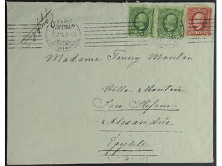 Sweden. Facit 52, 54 cover , 2x5+10 öre on cover sent from STOCKHOLM 20.2.11 to Egypt. …